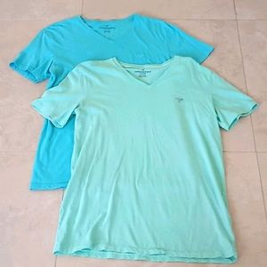 TWO MEN'S AMERICAN EAGLE V NECK TEES